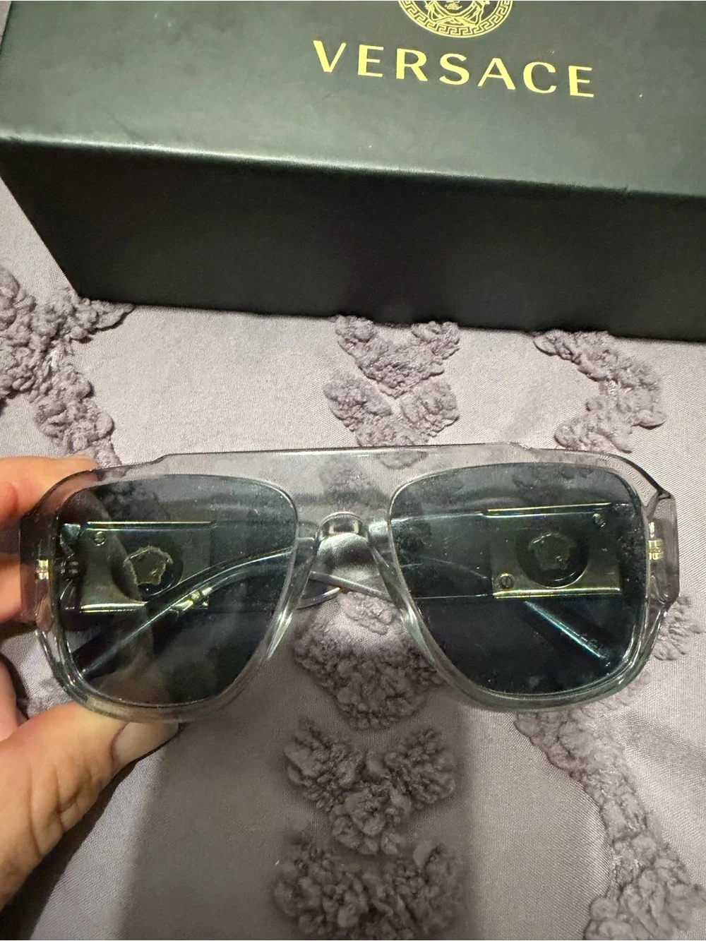 Versace Men’s Clear and Gold Pilot Sunglasses